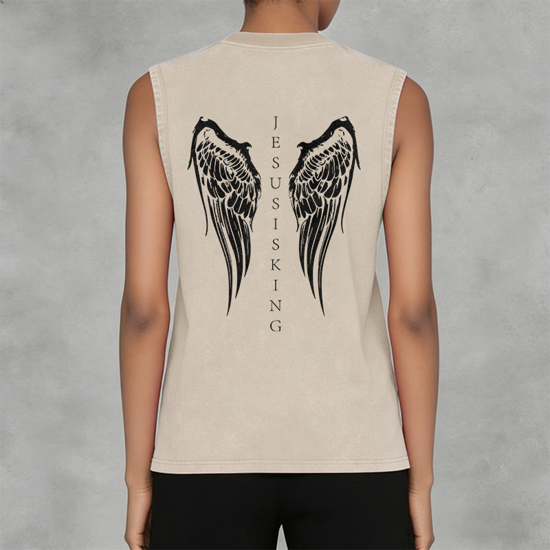 Christianartworkshop Jesus Is King Angel Wings Washed Tank Top - image 18