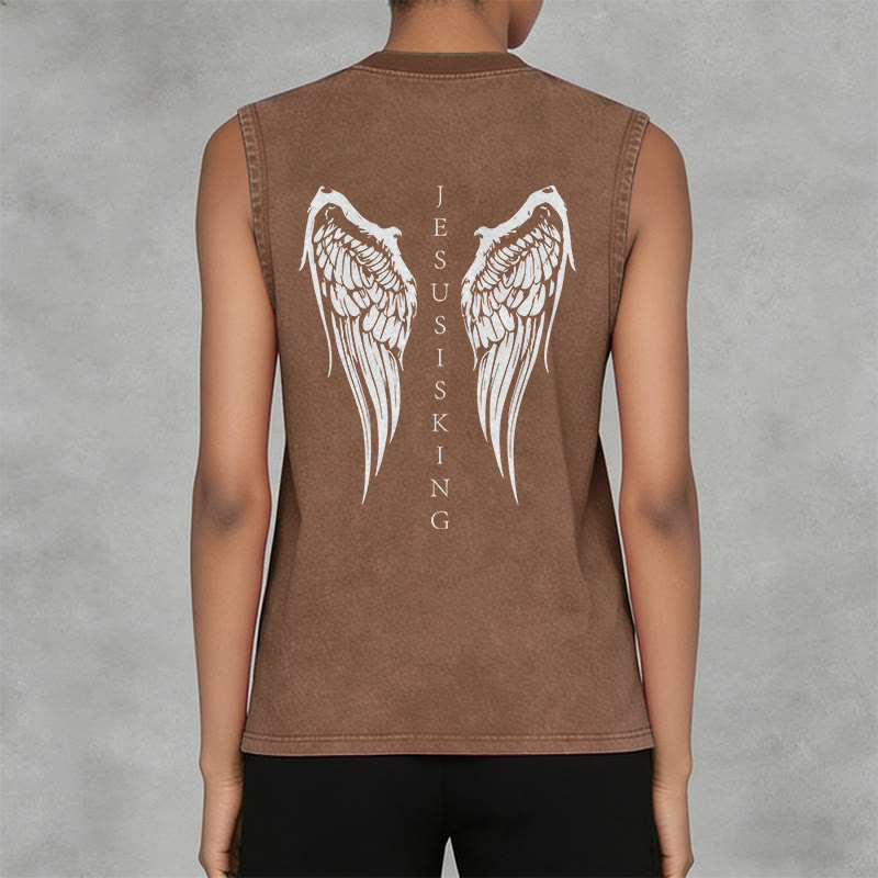 Christianartworkshop Jesus ist König – Gewaschenes Tanktop mit Engelsflügeln - image 31