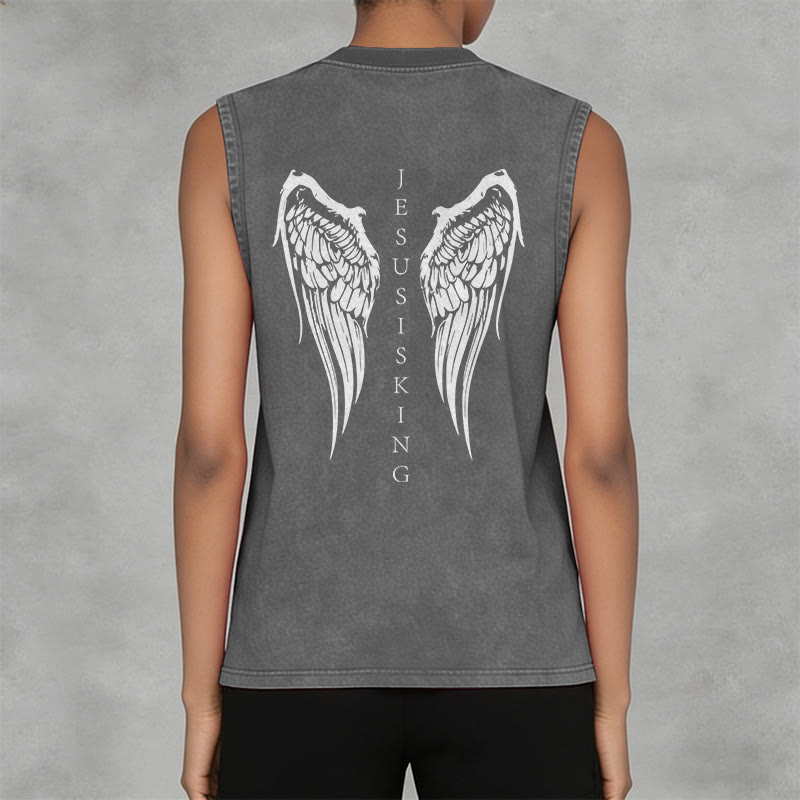 Christianartworkshop Jesus ist König – Gewaschenes Tanktop mit Engelsflügeln - image 10