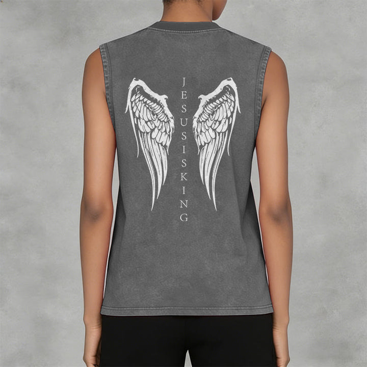 Christianartworkshop Jesus ist König – Gewaschenes Tanktop mit Engelsflügeln - image 10