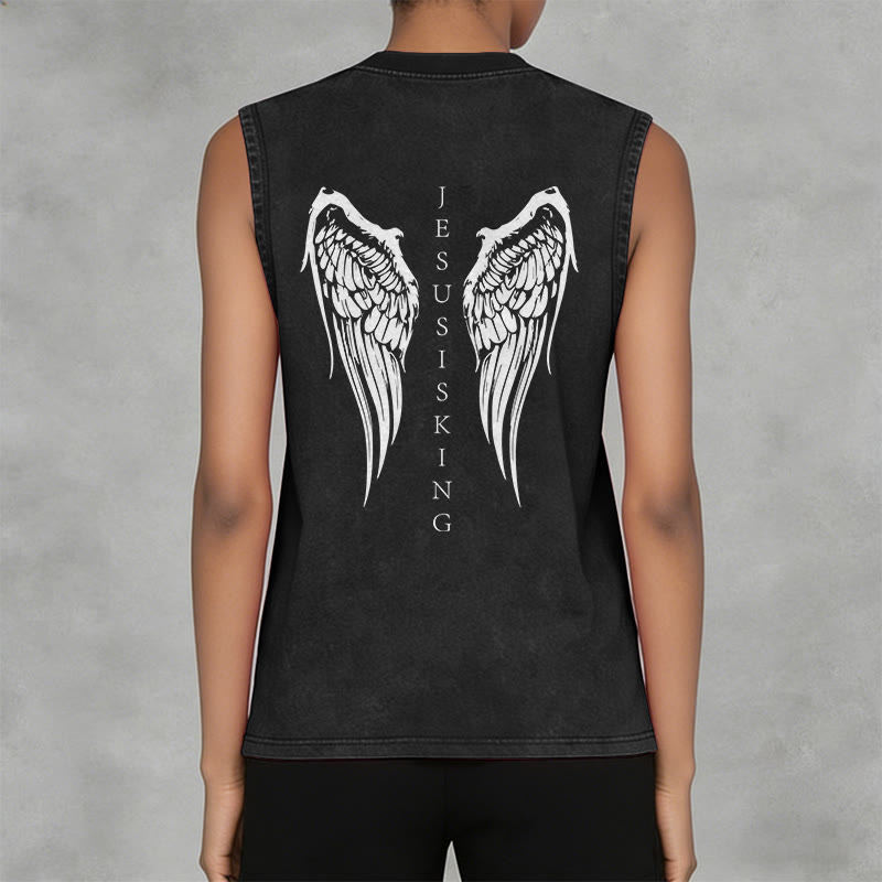 Christianartworkshop Jesus Is King Angel Wings Washed Tank Top - image 4