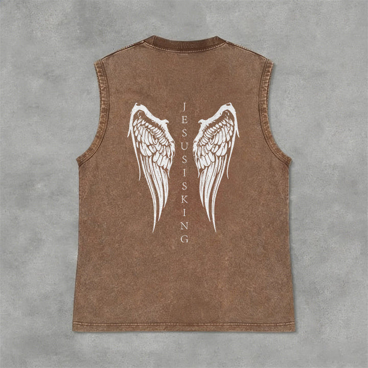Christianartworkshop Jesus Is King Angel Wings Washed Tank Top - image 34