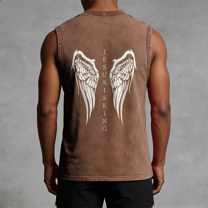 Christianartworkshop Jesus ist König – Gewaschenes Tanktop mit Engelsflügeln - image 29