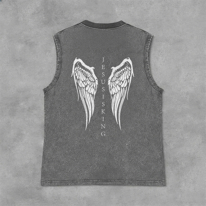 Christianartworkshop Jesus Is King Angel Wings Washed Tank Top - image 13