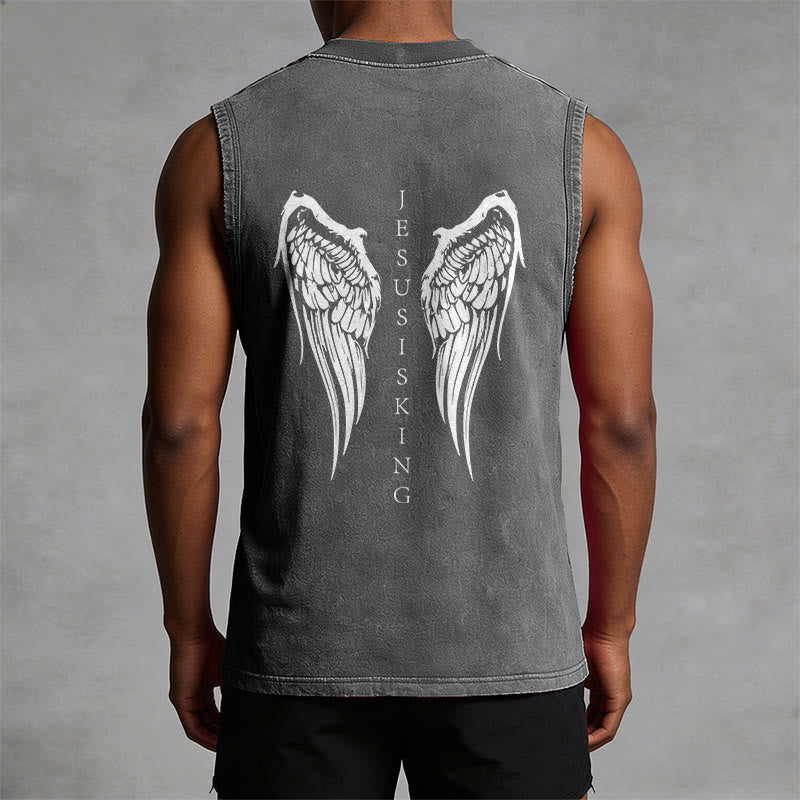 Christianartworkshop Jesus ist König – Gewaschenes Tanktop mit Engelsflügeln - image 8
