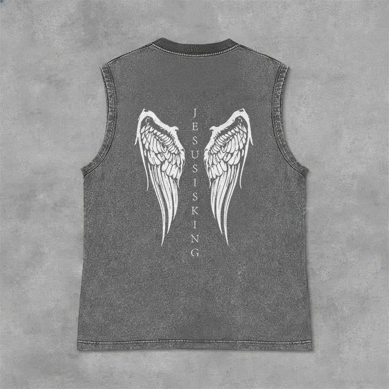 Christianartworkshop Jesus ist König – Gewaschenes Tanktop mit Engelsflügeln - image 12