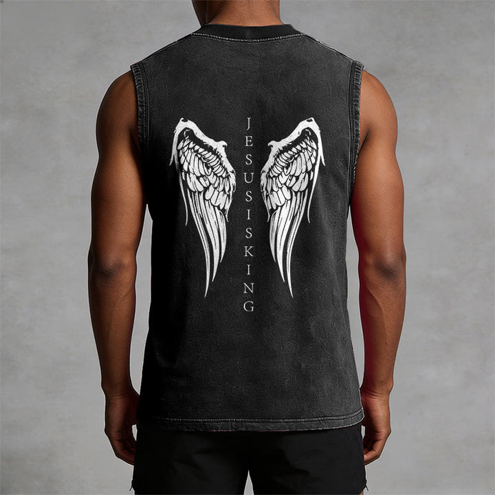 Christianartworkshop Jesus ist König – Gewaschenes Tanktop mit Engelsflügeln - image 1