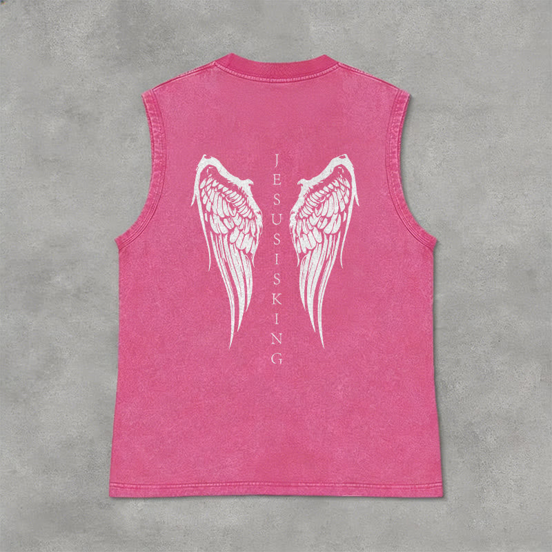 Christianartworkshop Jesus Is King Angel Wings Washed Tank Top - image 27