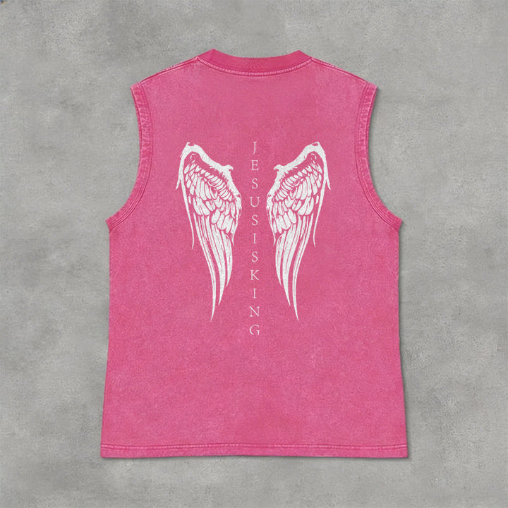 Christianartworkshop Jesus Is King Angel Wings Washed Tank Top - image 27