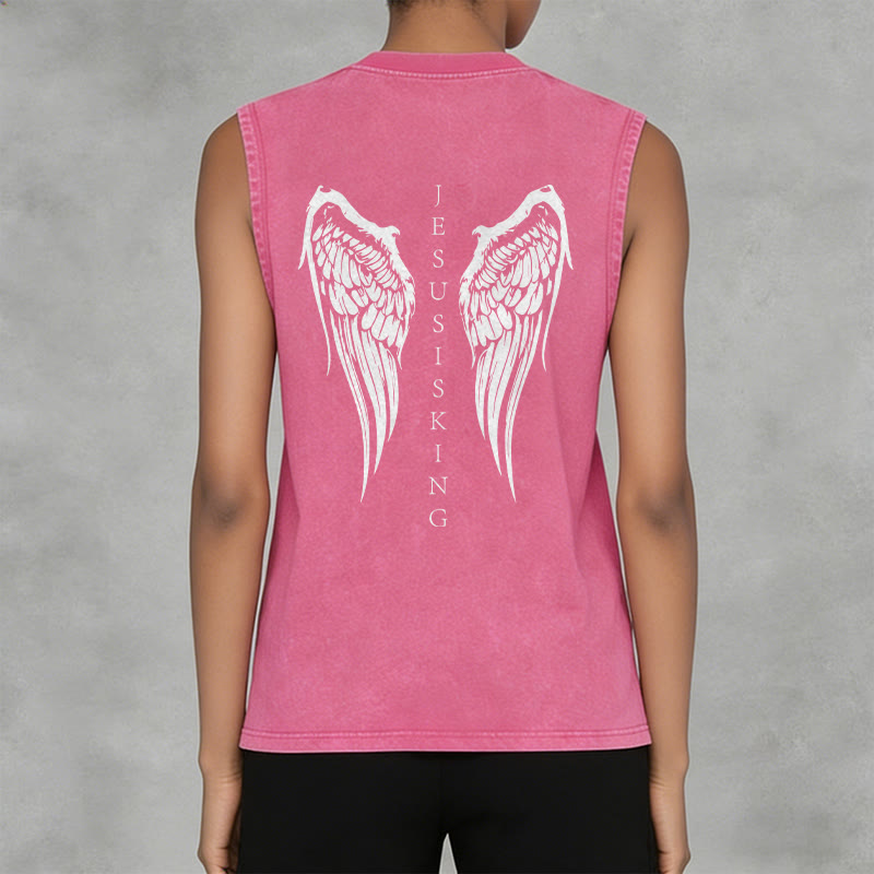 Christianartworkshop Jesus ist König – Gewaschenes Tanktop mit Engelsflügeln - image 24
