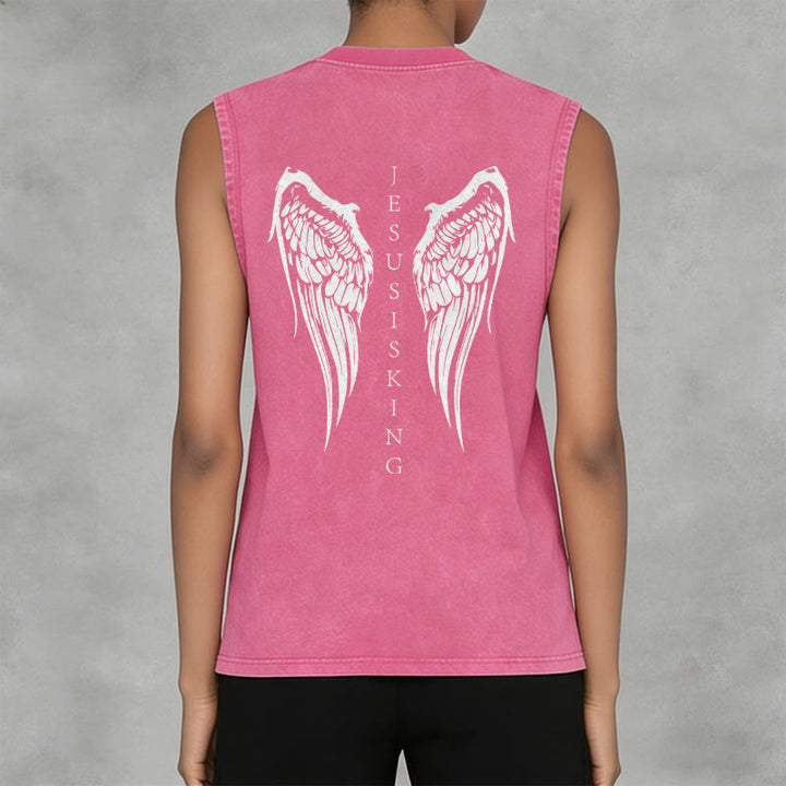 Christianartworkshop Jesus ist König – Gewaschenes Tanktop mit Engelsflügeln - image 24