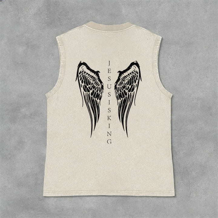 Christianartworkshop Jesus Is King Angel Wings Washed Tank Top - image 20