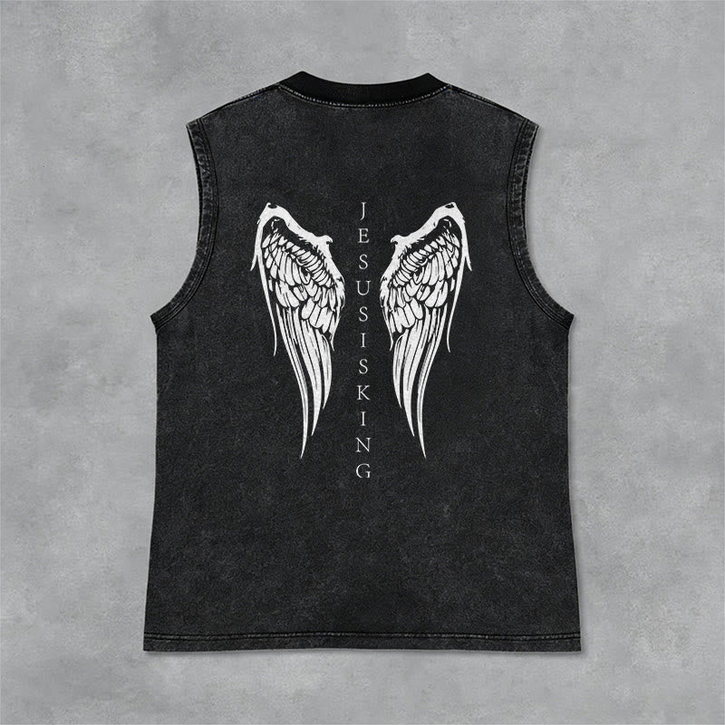 Christianartworkshop Jesus Is King Angel Wings Washed Tank Top - image 6