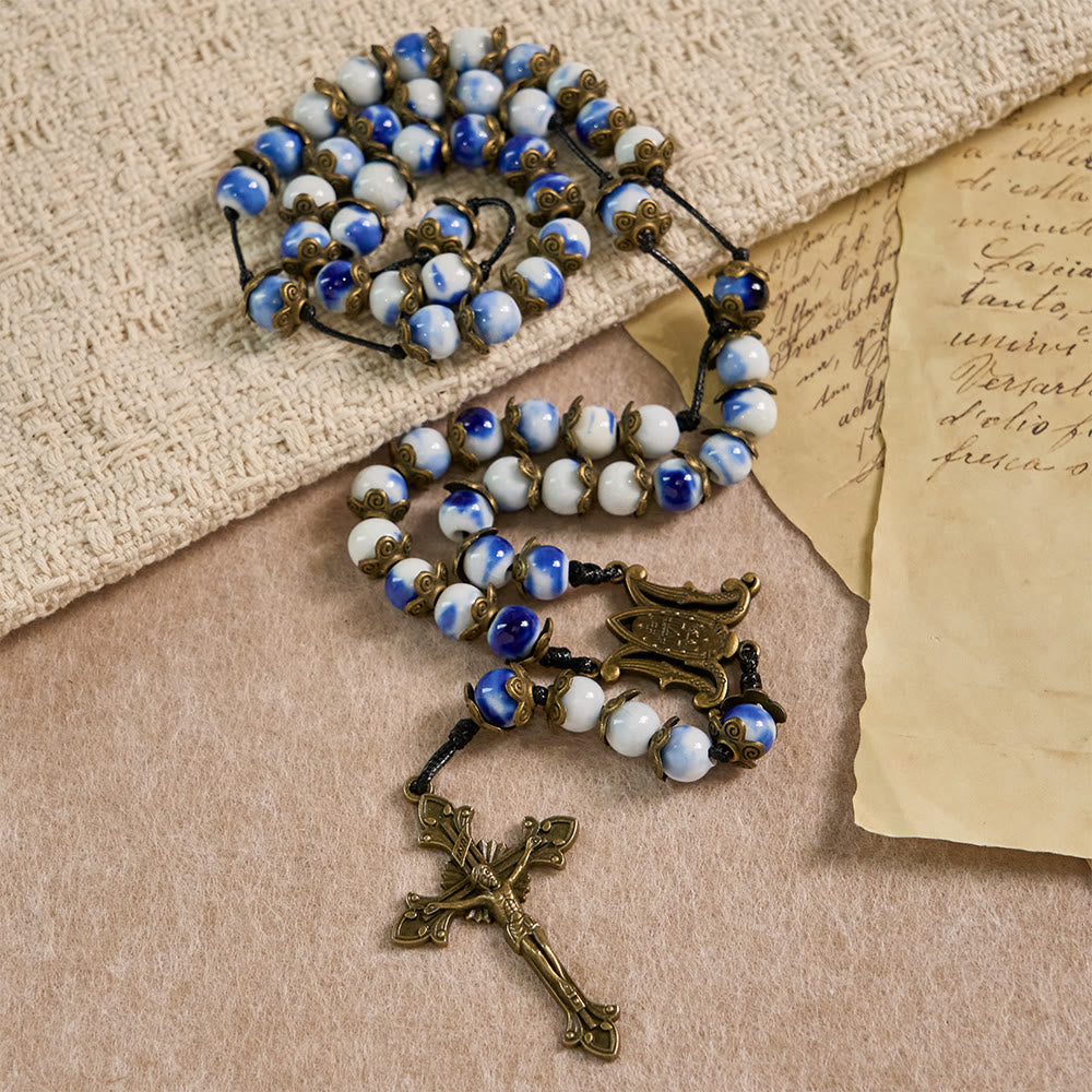 Christianartworkshop Blau-weißer Rosenkranz mit Wundermedaille: Ein Zeichen himmlischer Fürsprache - image 3