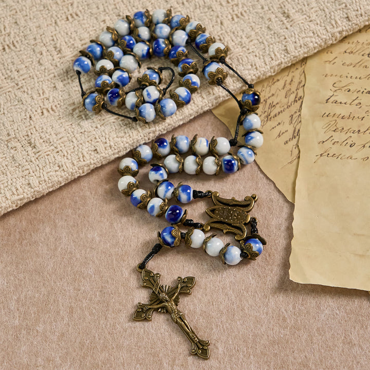 Christianartworkshop Blau-weißer Rosenkranz mit Wundermedaille: Ein Zeichen himmlischer Fürsprache - image 3