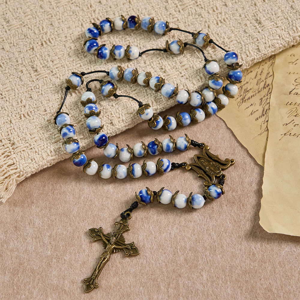 Christianartworkshop Blau-weißer Rosenkranz mit Wundermedaille: Ein Zeichen himmlischer Fürsprache - Wundermedaille und Kruzifix - image 0