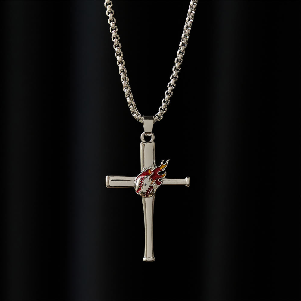 Christianartworkshop Philipper 4,13 Baseball-Kreuz-Halskette mit Flammendetail: Ein Symbol göttlicher Stärke und sportlichen Glaubens - image 2