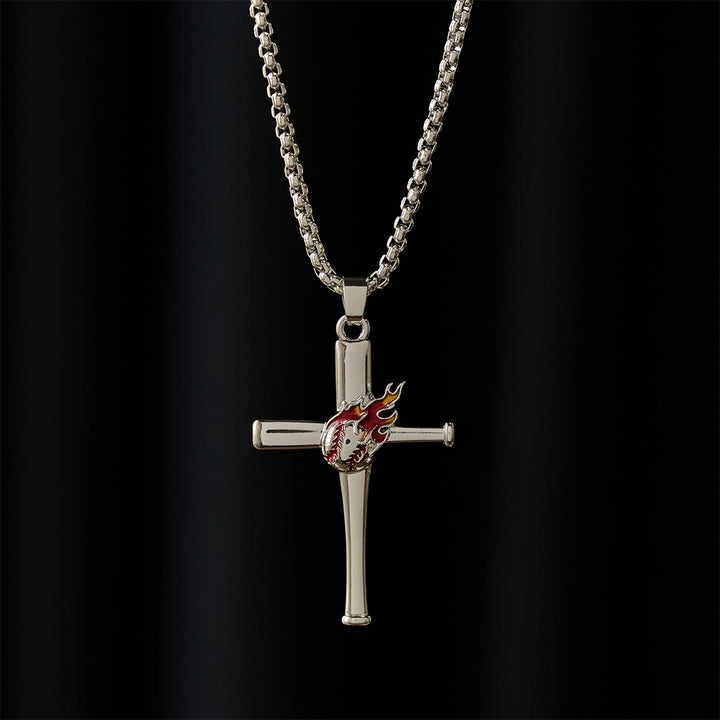Christianartworkshop Philipper 4,13 Baseball-Kreuz-Halskette mit Flammendetail: Ein Symbol göttlicher Stärke und sportlichen Glaubens - image 2