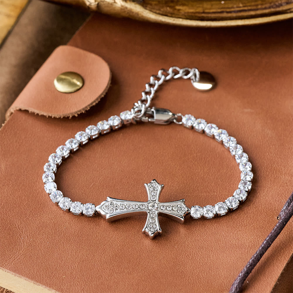 Christianartworkshop Elegantes, zweifarbiges Armband mit Zirkonia-besetztem Kreuz: Ein Symbol göttlicher Anmut und Eleganz - Silber - image 5