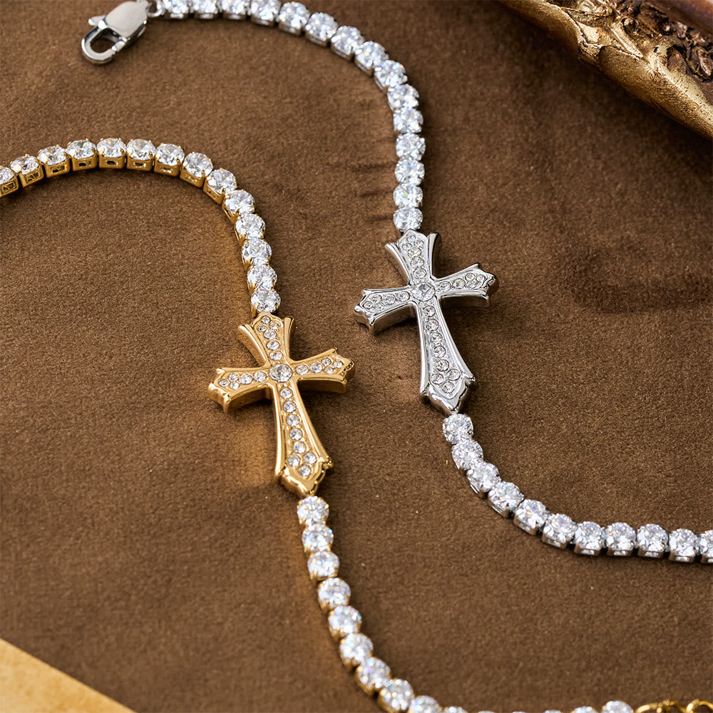 Christianartworkshop Elegantes, zweifarbiges Armband mit Zirkonia-besetztem Kreuz: Ein Symbol göttlicher Anmut und Eleganz - image 2