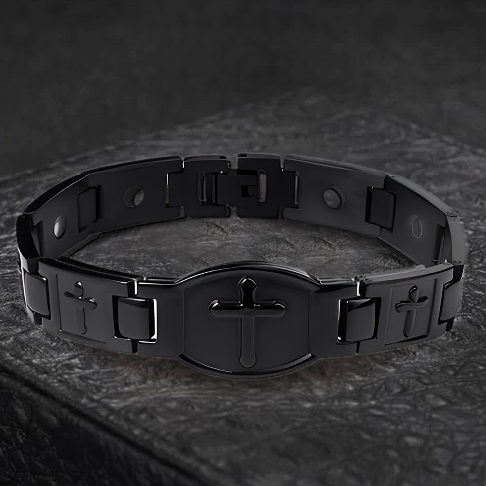 Christianartworkshop Gliederkettenarmband mit Kreuzgravur: Ein Symbol göttlicher Stärke und Glauben - Schwarz - image 12