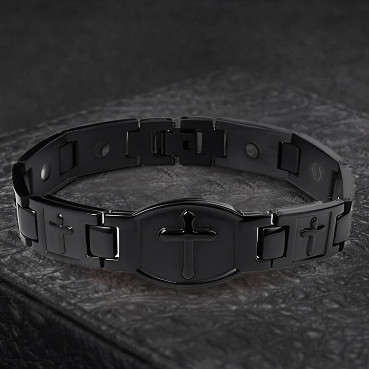 Christianartworkshop Gliederkettenarmband mit Kreuzgravur: Ein Symbol göttlicher Stärke und Glauben - Schwarz - image 12