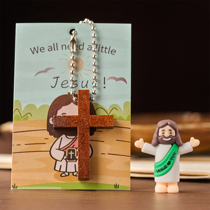 Christianartworkshop Mini-Jesus-Figur-Set mit Bibelverskarte und Kreuzanhänger: Ein Symbol göttlicher Freude und des Glaubens - image 3