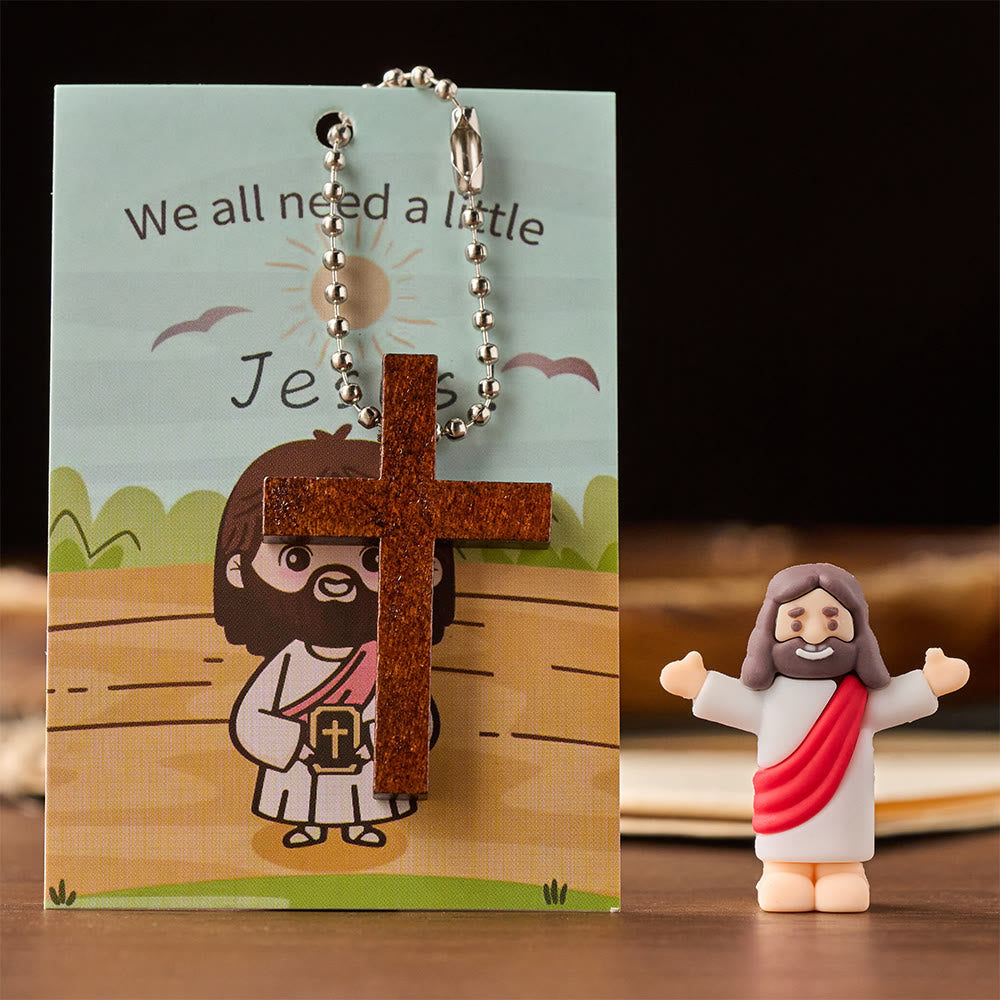 Christianartworkshop Mini-Jesus-Figur-Set mit Bibelverskarte und Kreuzanhänger: Ein Symbol göttlicher Freude und des Glaubens - image 1