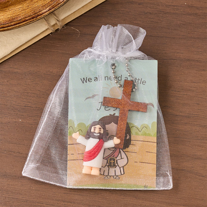 Christianartworkshop Mini-Jesus-Figur-Set mit Bibelverskarte und Kreuzanhänger: Ein Symbol göttlicher Freude und des Glaubens - image 2