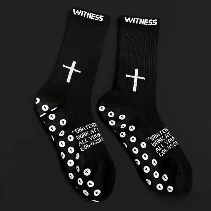 Christianartworkshop 4-farbige, rutschfeste Fußballsocken mit Glaubensmotiv und dem Bibelvers Korinther 5,7 - Schwarz - 10 Paare - image 7