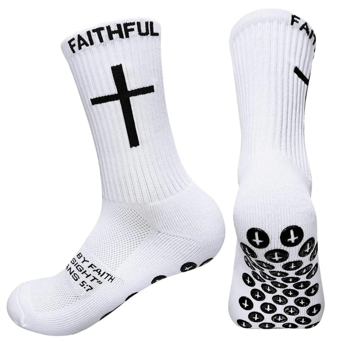 Christianartworkshop 4-farbige, rutschfeste Fußballsocken mit Glaubensmotiv und dem Bibelvers Korinther 5,7 - image 6