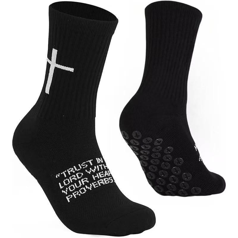 Christianartworkshop Mit Bibelversen bedruckte, rutschfeste Fußballsocken: Philipper 4,13 & Sprüche 3,5 - Schwarz - 10 Paare - image 4
