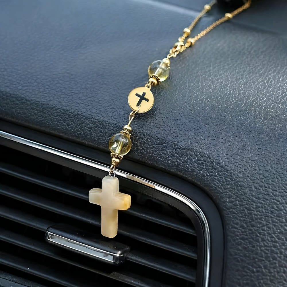 Christianartworkshop Autoanhänger in Kreuzform aus Naturkristall mit Goldperlenkette: Ein heiliger Begleiter für jede Fahrt - image 12