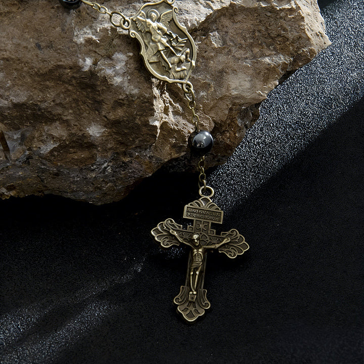 Christianartworkshop Autoanhänger aus Hämatitperlen mit St.-Michael-Medaille und Kruzifix: Ein Geschenk himmlischen Schutzes und himmlischer Stärke - image 7