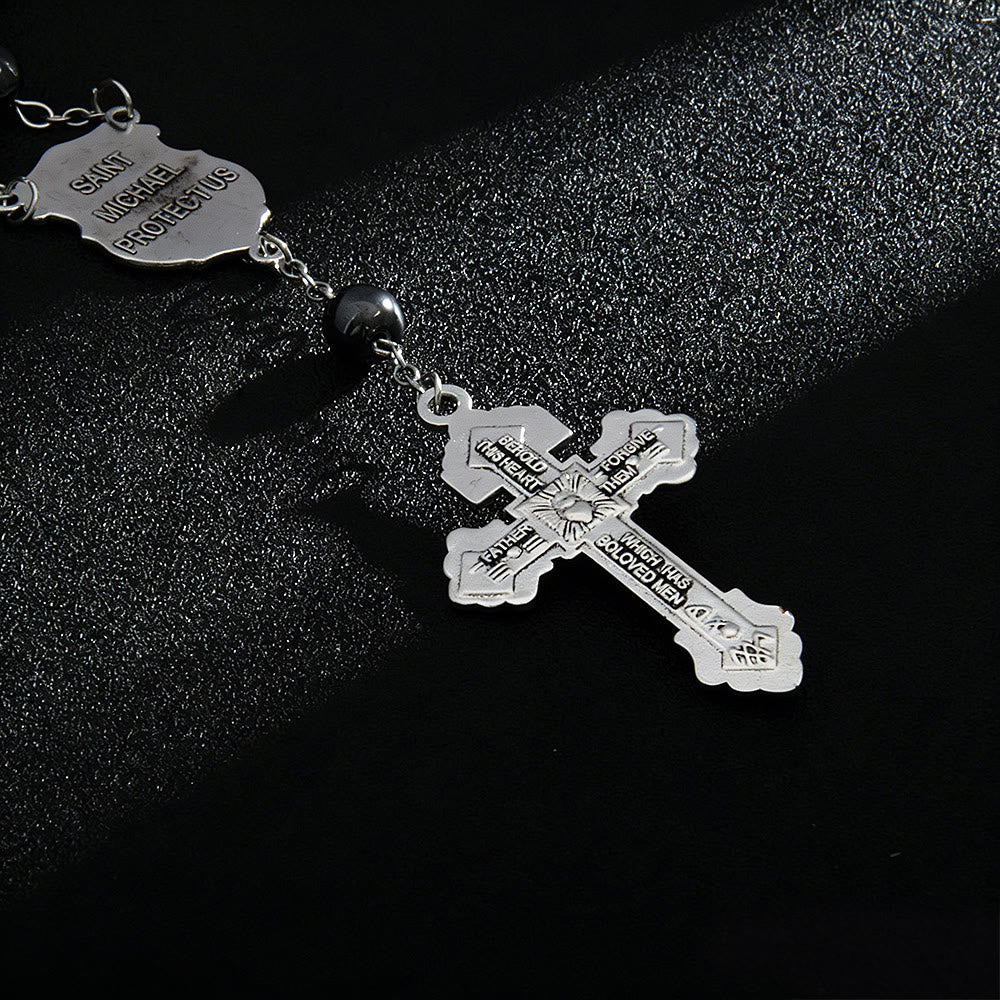 Christianartworkshop Autoanhänger aus Hämatitperlen mit St.-Michael-Medaille und Kruzifix: Ein Geschenk himmlischen Schutzes und himmlischer Stärke - image 11