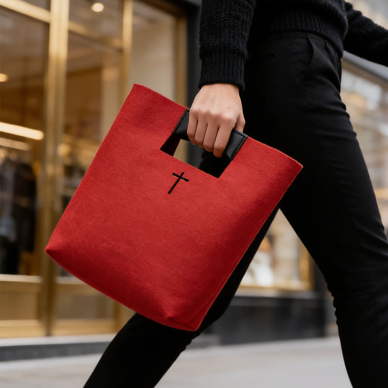 Christianartworkshop Mehrfarbige Filz-Bibeltasche mit Kreuzemblem: Ein Zeichen himmlischer Gnade für die tägliche Andacht - Rot - image 0