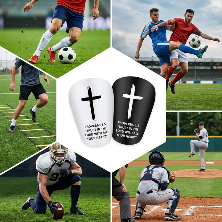 Christianartworkshop Fußball-Schienbeinschoner mit Kreuzmotiv aus den Sprüchen 3,5 und festem Gurt: Ein Symbol göttlichen Vertrauens und sportlicher Stärke - image 4