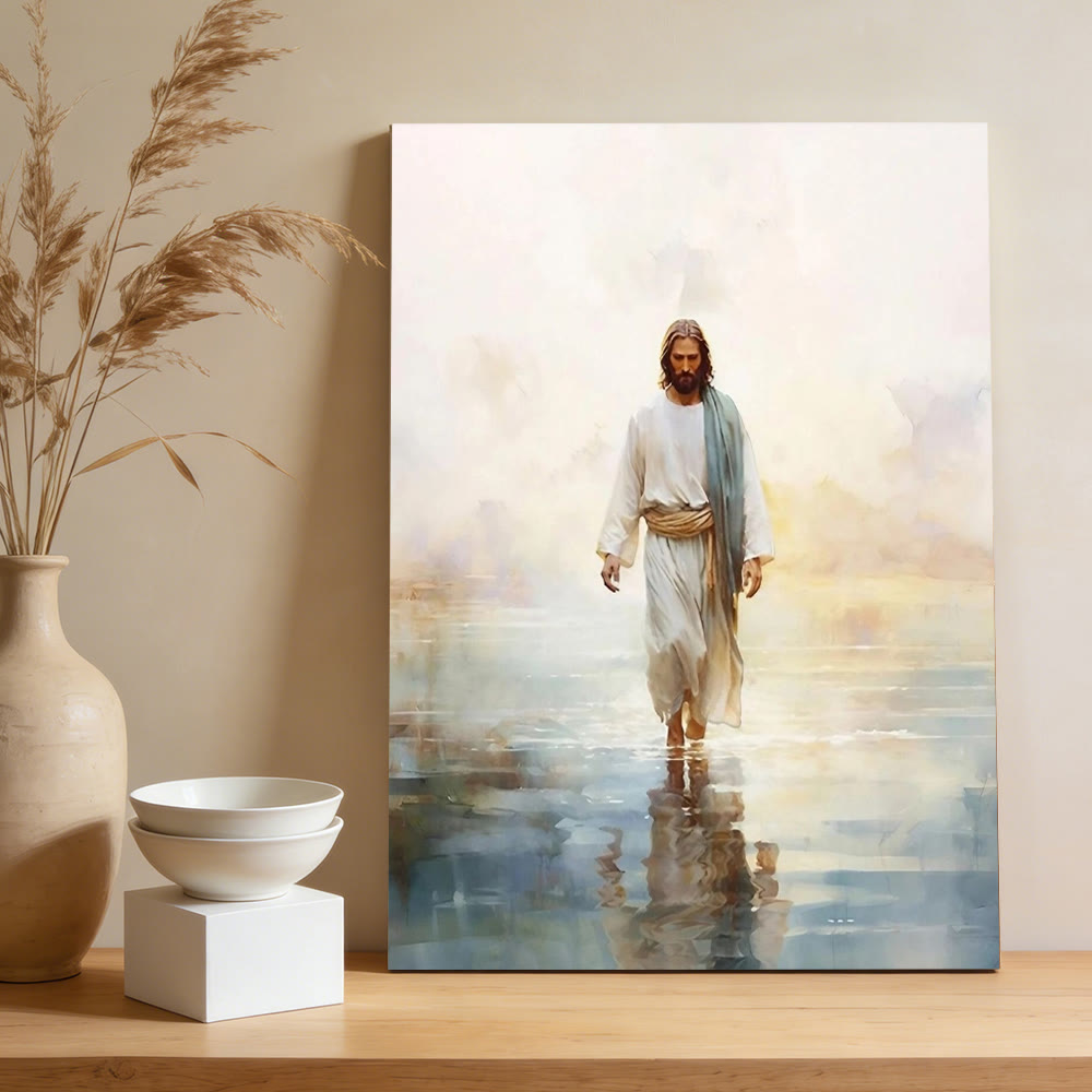 Christianartworkshop Christus auf dem Wasser – Wandbild: Ein Zeichen himmlischen Mutes und Vertrauens - Gerahmtes Leinwandgemälde - 13,77" × 19,58" × 0,7" / 35 × 50 × 1,8 cm - image 0