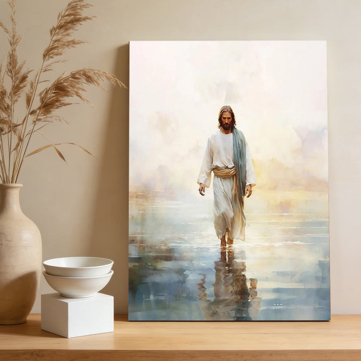 Christianartworkshop Christus auf dem Wasser – Wandbild: Ein Zeichen himmlischen Mutes und Vertrauens - Gerahmtes Leinwandgemälde - 13,77" × 19,58" × 0,7" / 35 × 50 × 1,8 cm - image 0