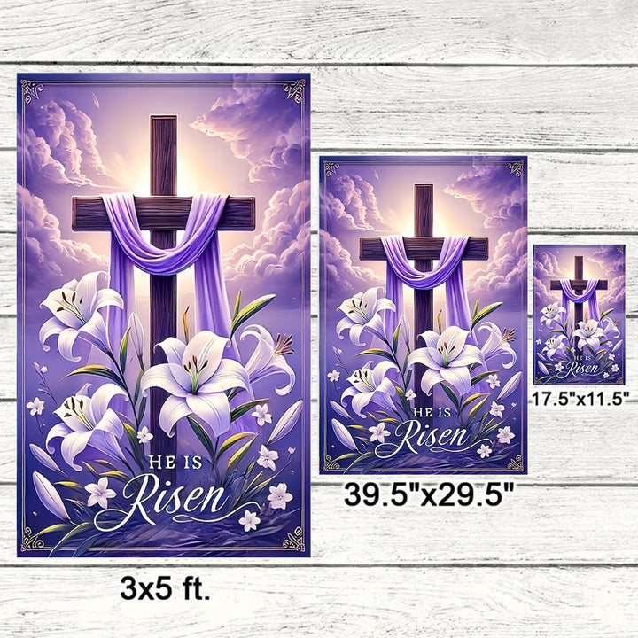 Christianartworkshop Gartenflagge mit Auferstehungskreuz, Lilien und violettem Stoff: Ein Zeichen himmlischer Freude - image 5