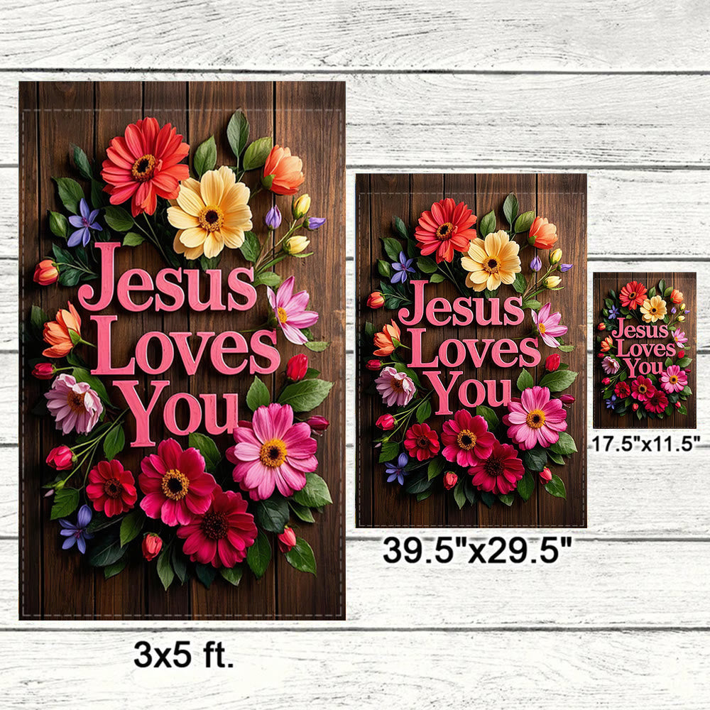 Christianartworkshop Blumenkranz „Jesus liebt dich“ Gartenflagge: Ein Zeichen himmlischer Zuneigung - image 5