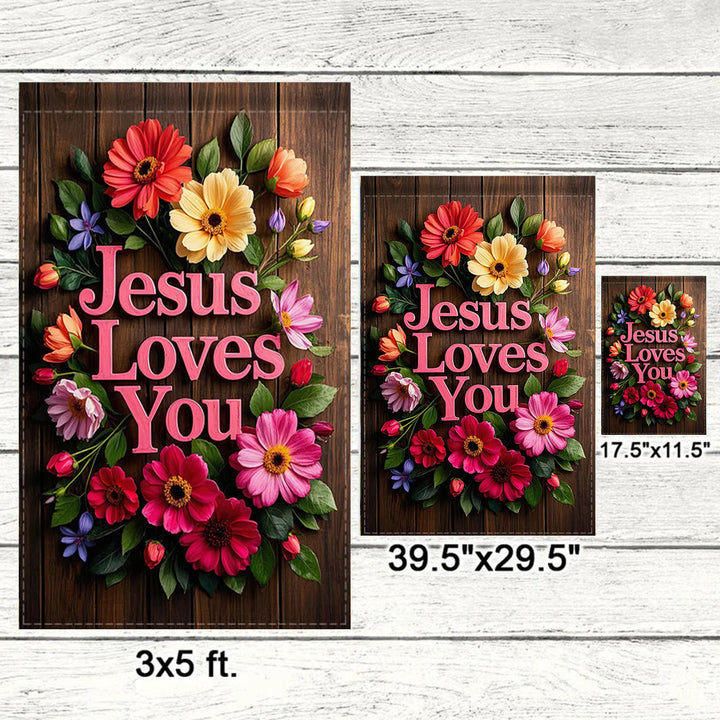 Christianartworkshop Blumenkranz „Jesus liebt dich“ Gartenflagge: Ein Zeichen himmlischer Zuneigung - image 5