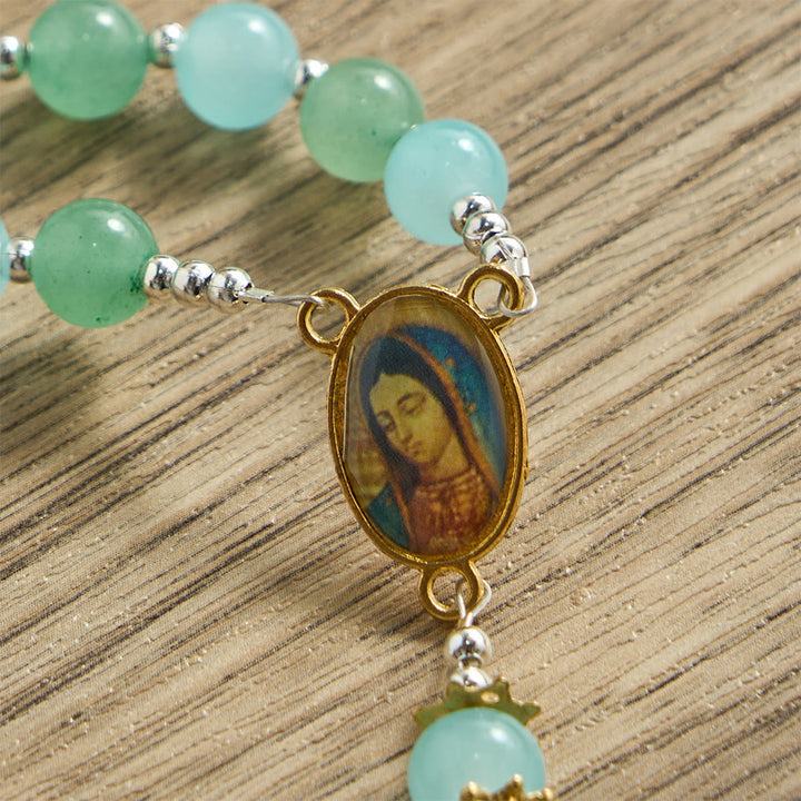 Christianartworkshop Rosenkranz aus Aventurin- und Aquamaringlas mit Marienmedaille und verziertem Kruzifix - image 6