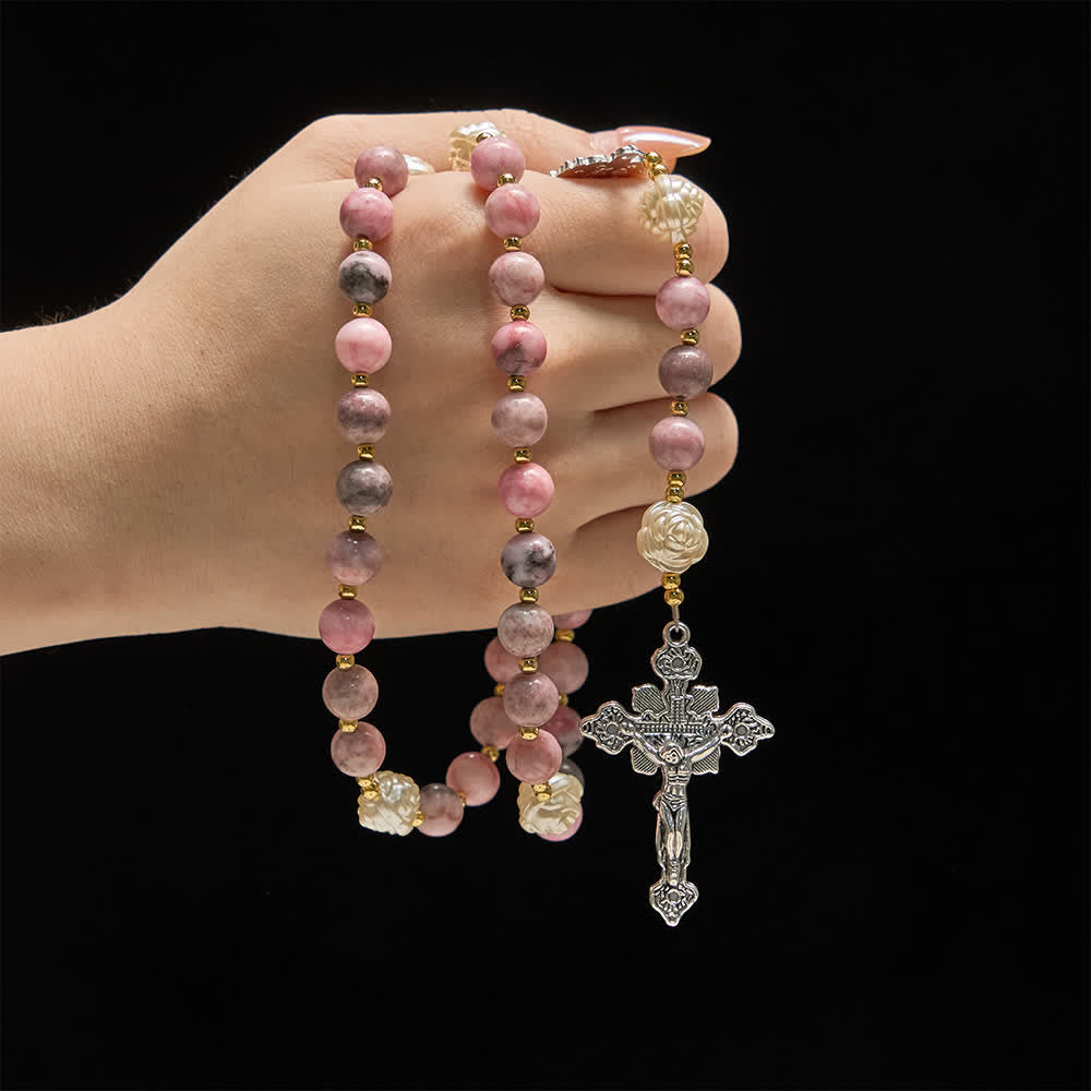 Christianartworkshop Rosenkranz „Rosa Zebra Jasper“ für das neue Jahr 2026: Personalisierter Name und Glaube - image 1