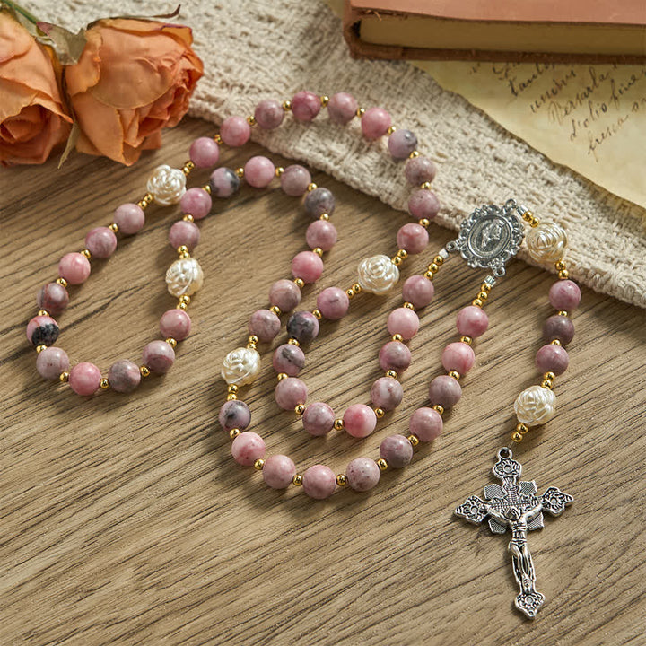 Christianartworkshop Rosenkranz „Rosa Zebra Jasper“ für das neue Jahr 2026: Personalisierter Name und Glaube - Kein Buchstabe - image 0