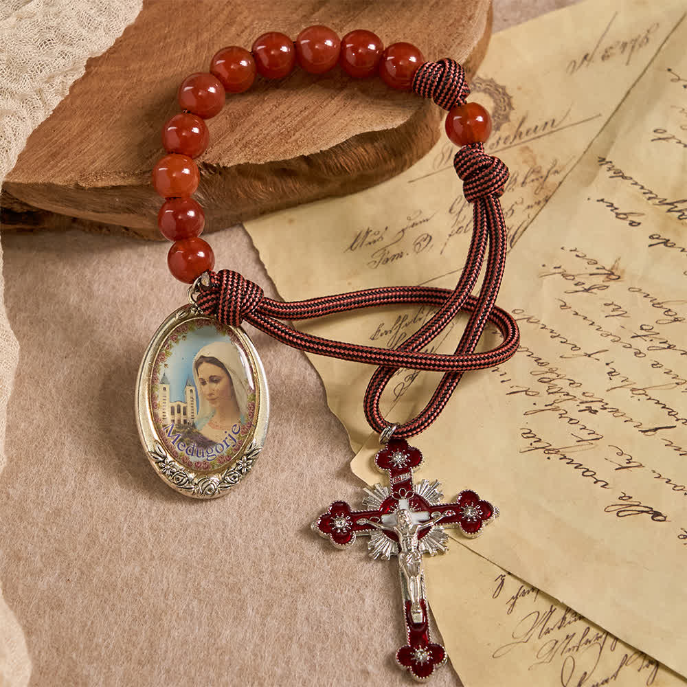 Christianartworkshop Rosenkranz der Göttlichen Barmherzigkeit mit natürlichen roten Achatperlen - image 3