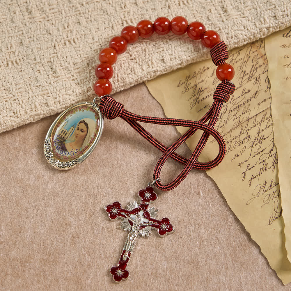 Christianartworkshop Rosenkranz der Göttlichen Barmherzigkeit mit natürlichen roten Achatperlen - image 4