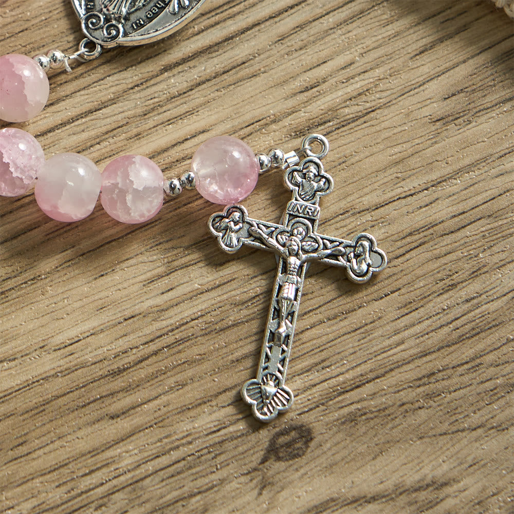 Rosenkranz aus hellgrünen Glasperlen von Christianartworkshop mit Rosenverzierungen und Wundermedaille - image 15