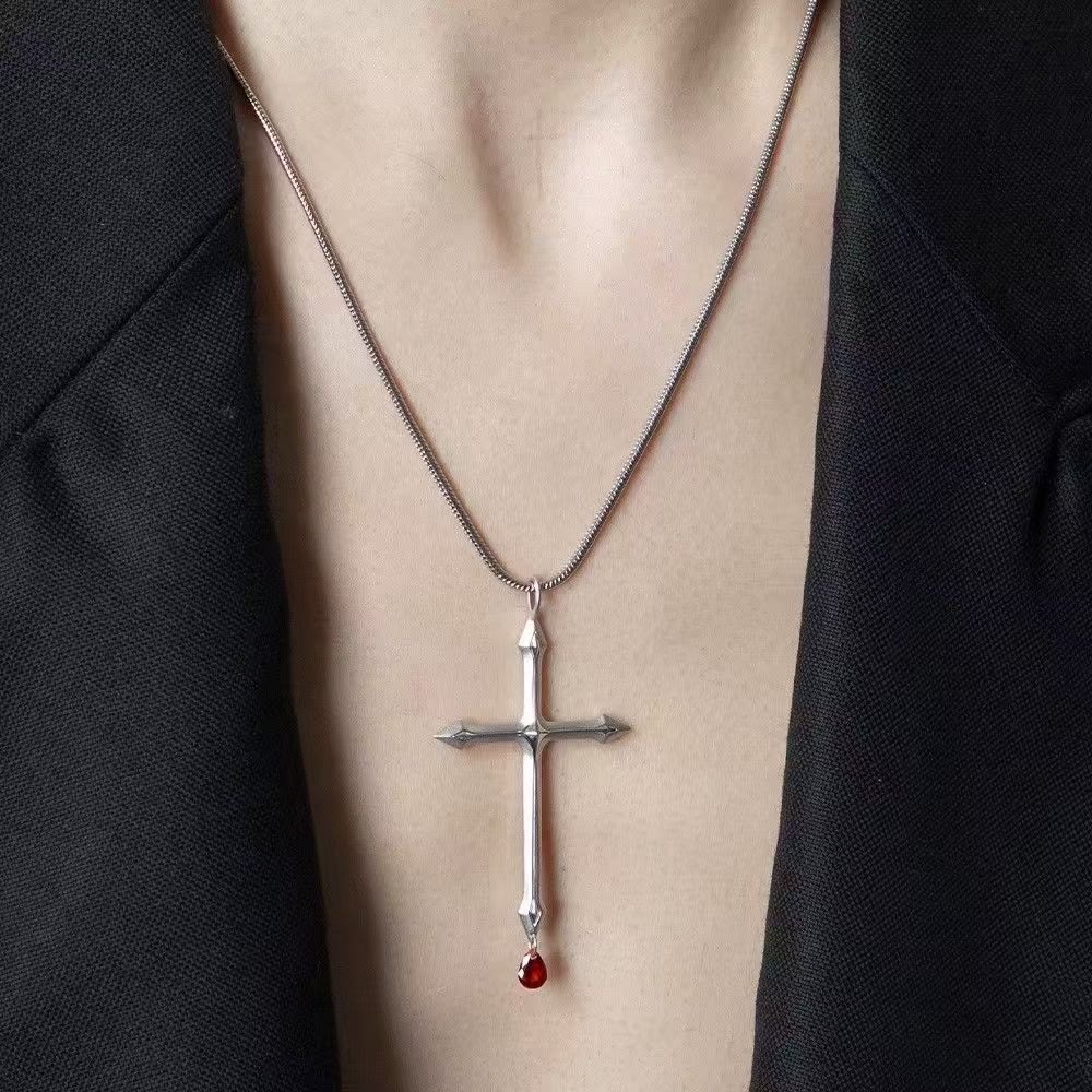 Christianartworkshop Schwertkreuz-Halskette mit rotem Zirkon-Anhänger: Ein heiliges Andenken für Gläubige - image 1