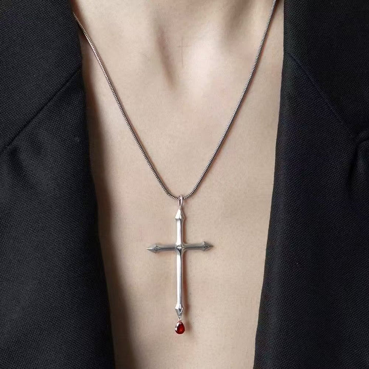 Christianartworkshop Schwertkreuz-Halskette mit rotem Zirkon-Anhänger: Ein heiliges Andenken für Gläubige - image 1